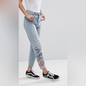 New Look Embroidered Mom Jean Sunflower Jeans